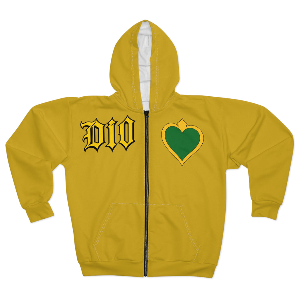 Dio Yellow Zip Hoodie – JoJo’s Bizarre Adventure Inspired Graphic Zip-Up