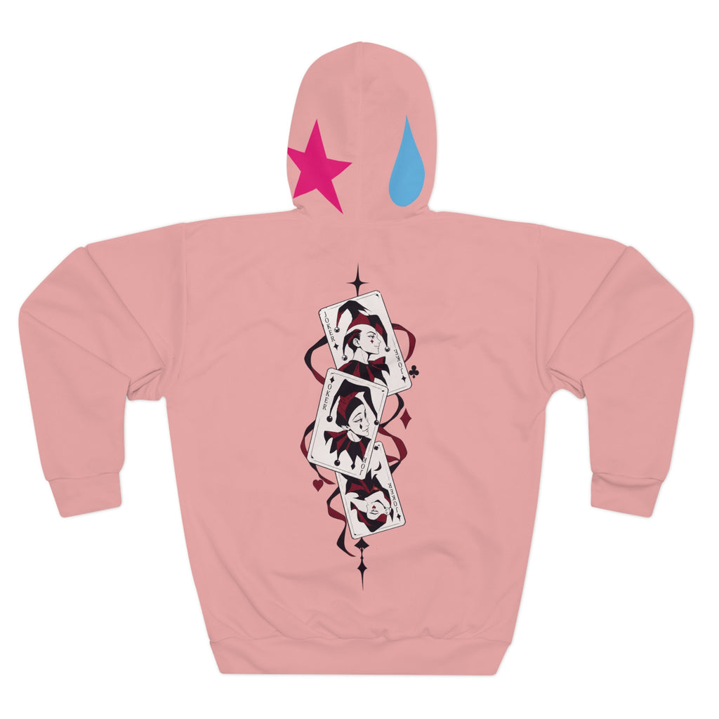 Pink Card Suits Hoodie — Retro Playing Card Graphic Pullover